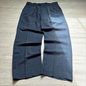 32x28 Navy Blue Plaid Pleated Baggy Wide Leg Dress Pants Y2K Vintage 2000s